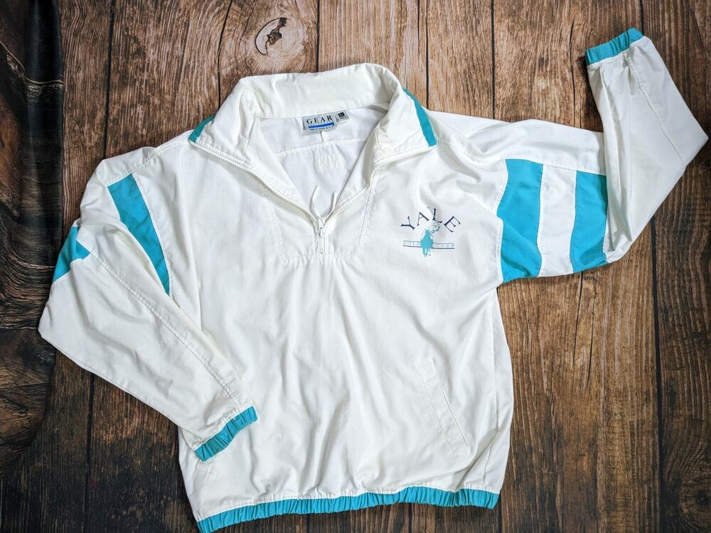 VTG 80s Gear Sports Yale University Polo Club Windbreaker 1/4 Zip Jacket Sz L
